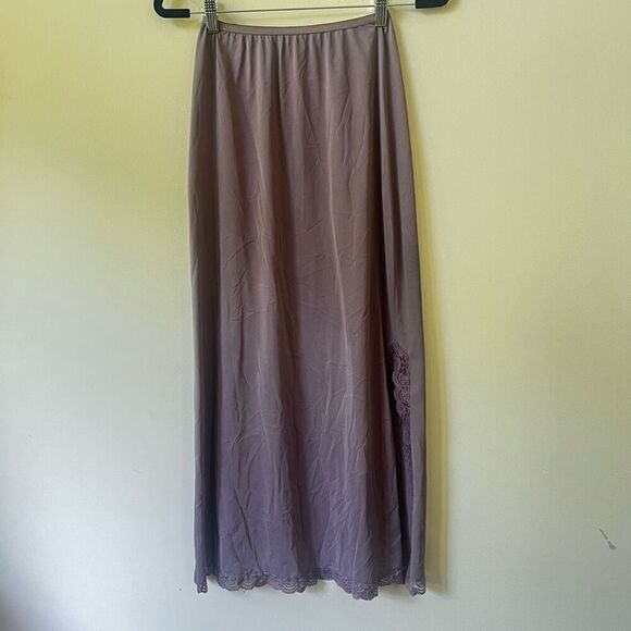 Vintage Women's Brown Pull On Lace Trim Front Slit Maxi Skirt Size Small - Picture 1 of 5